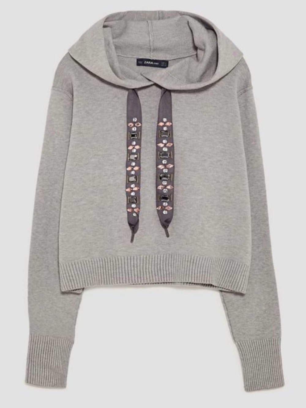 Zara Knit Bejeweled Cropped Hoodie